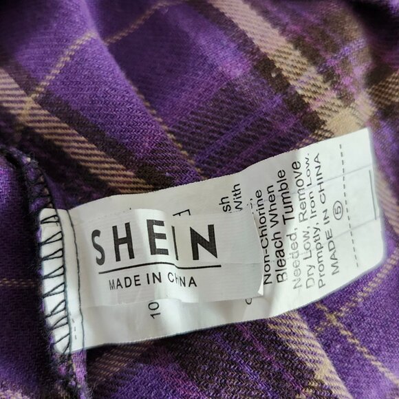 Shein Purple Plaid Long Sleeve Shirt - Picture 3 of 4